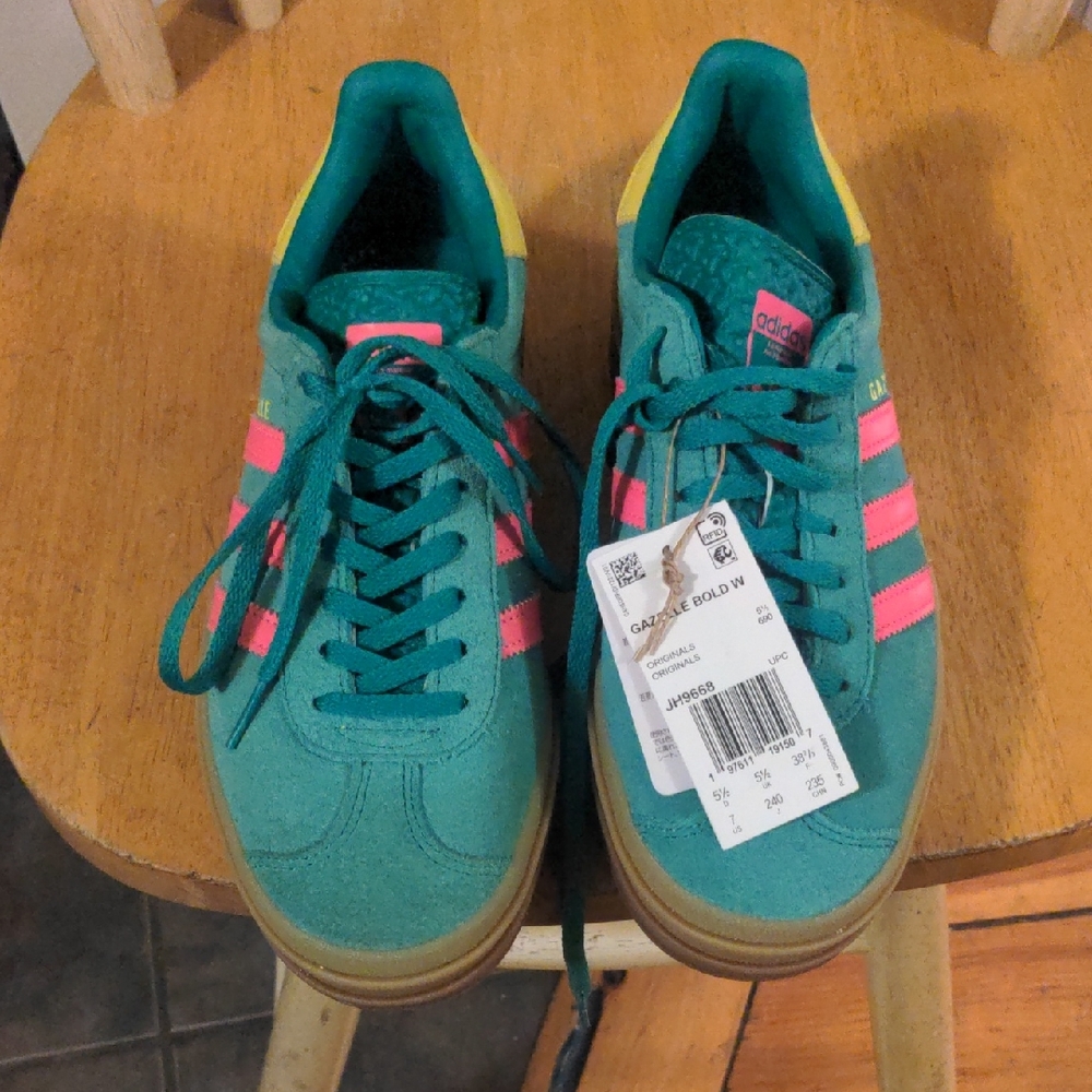 Adidas Turquoise and Pink Gazelle Sneakers